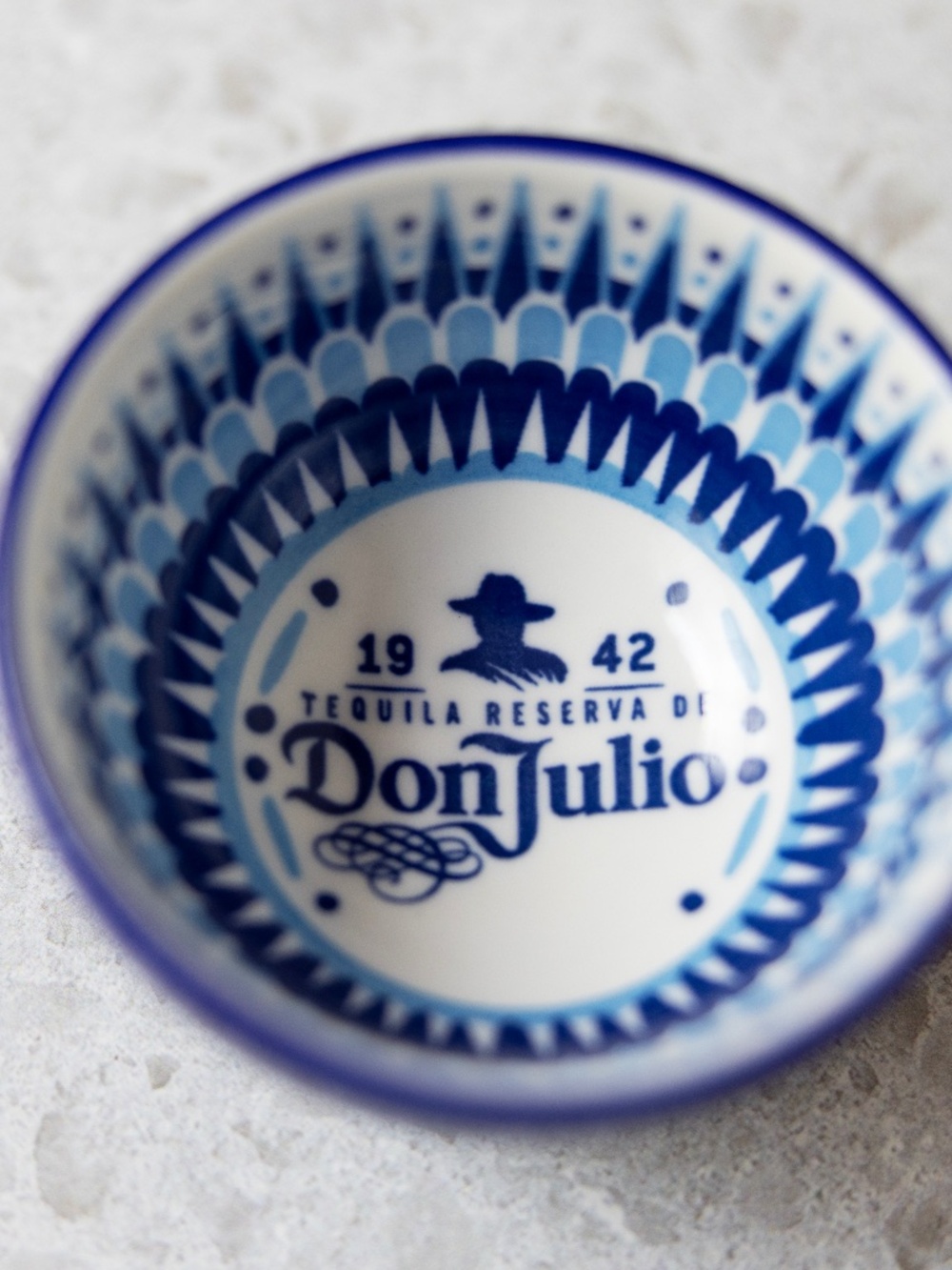 Don Julio 1942 Tequila Salsa Dip Footed Ceramic Mini Dipping Bowl Blue White 3"